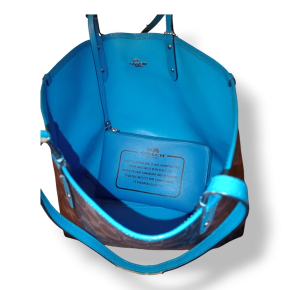 Coach  Signature Reversible PVC City Tote Handbag Blue Grey Large With Pouch - Picture 2 of 4